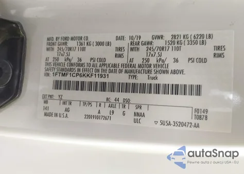 2019 Ford F-150 Xl from USA, damaged, VIN 1FTMF1CP6KKF11931